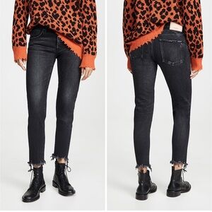 Moussy Vintage Staley Tapered Straight Leg Raw Hem Jeans in Black Size 26
